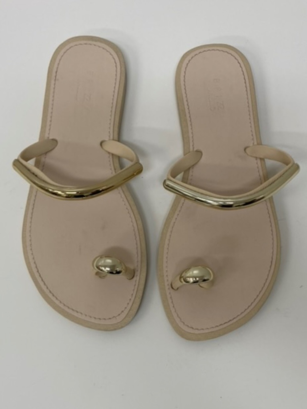 Beige Minimal Sandals with Gold Detail